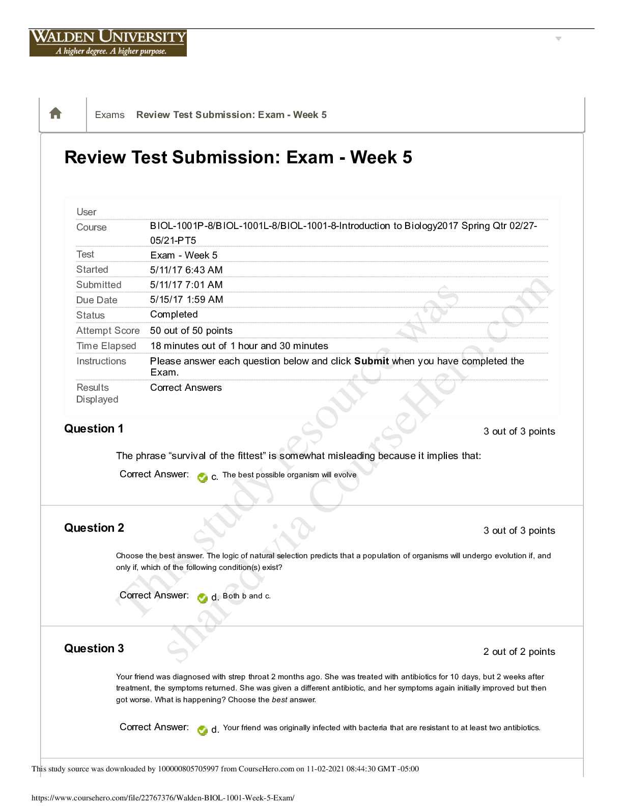 Preview of BIOL 1001 Week 5 Exam